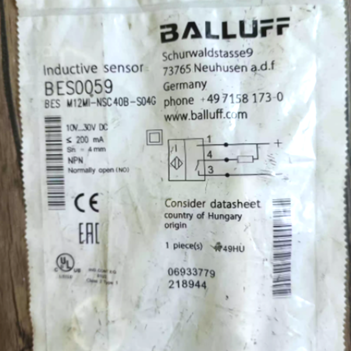 BALLUFF BES M12MI-NSC40B-S04G Proximity Switch 10...30V DC 200mA 4.0