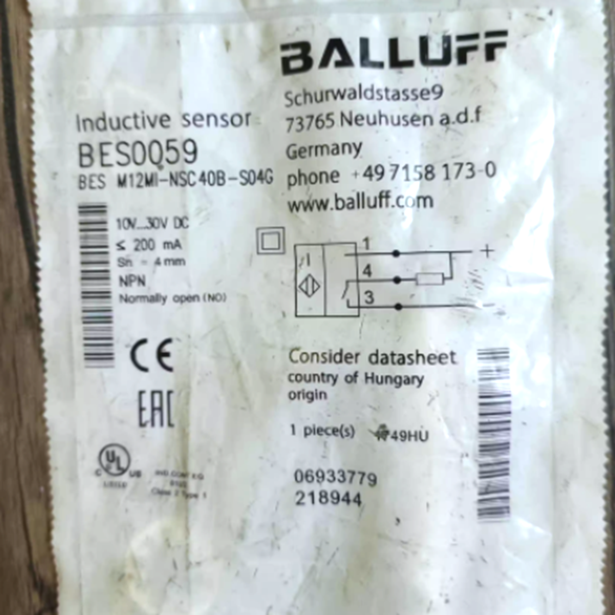 BALLOFF Proximity Switch M12MI-NSC40B-S04G 10-30V DC 200mA Two-Way Switch - BALLOFF