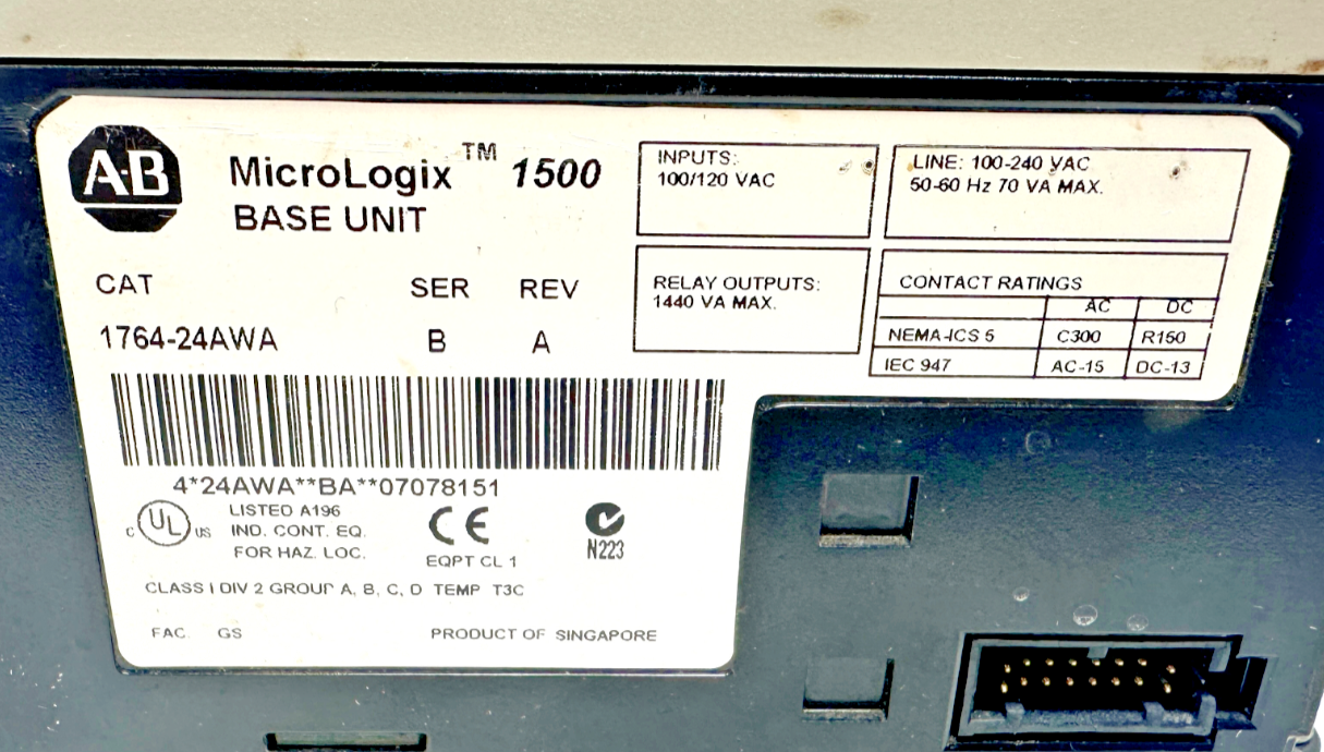 used Allen Bradley 1764-24AWA MicroLogix 1500 Base Unit - ALLEN BRADLEY