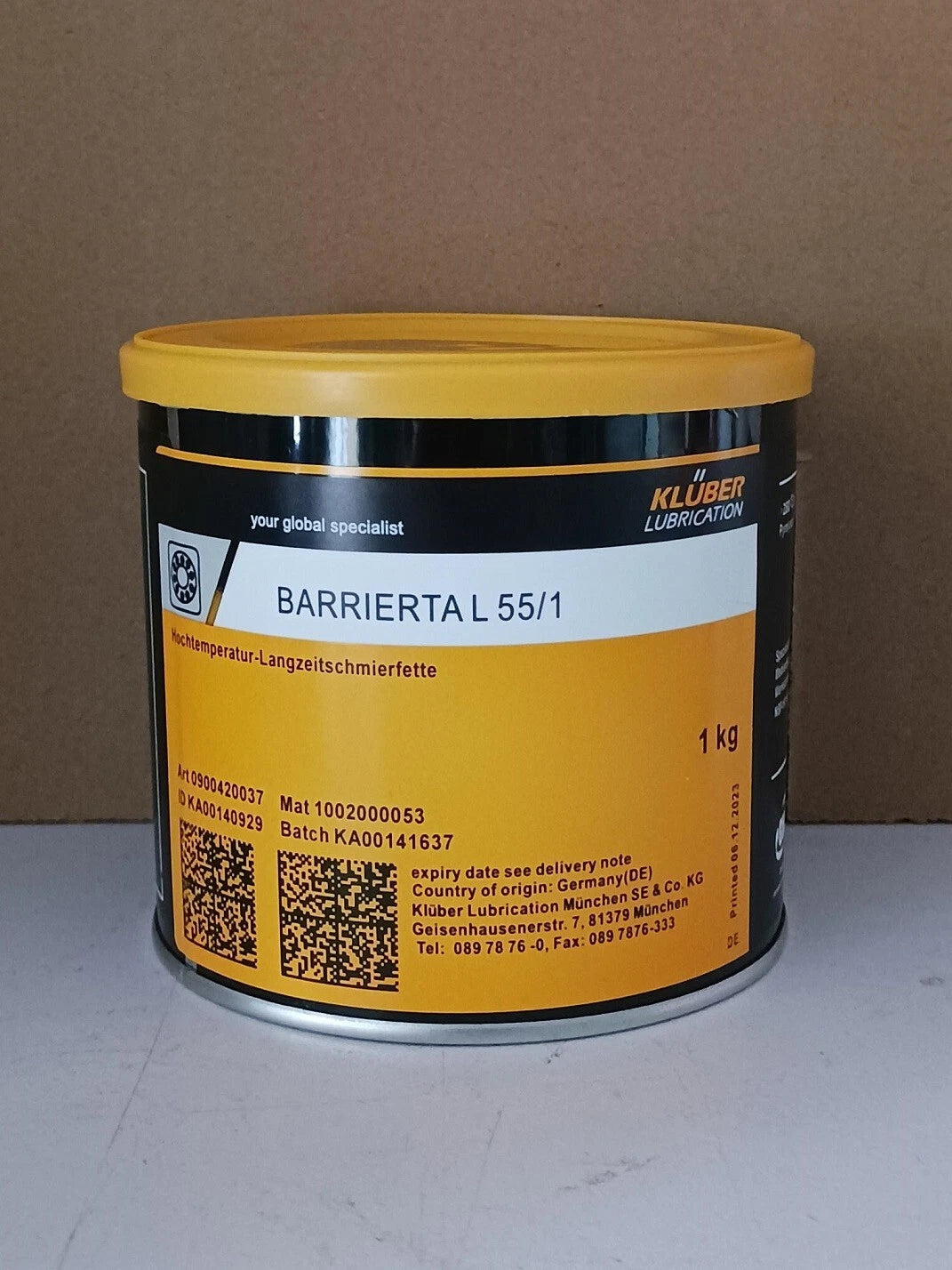 KLUBER Lubrication Barrierta L 55/1 Grease 1Kg (2.2 LB) free ship