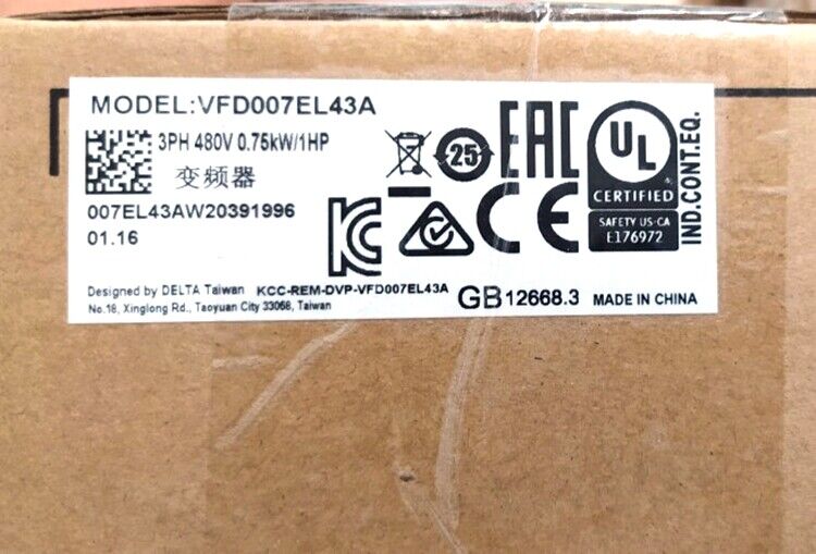 new   Delta VFD007EL43A 1Hp 460V In Box