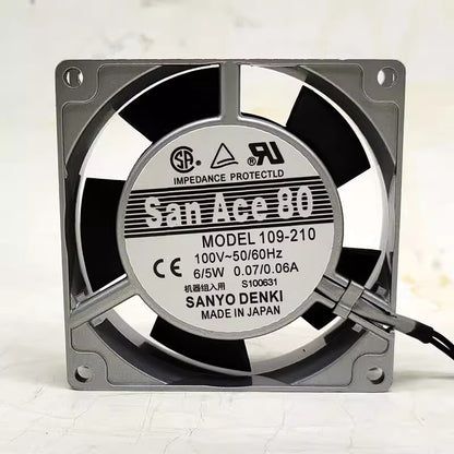 Sanyo 109-210 100V 0.07A/0.06A 6/5W 8025 8CM Metal Frame Cooling Fan