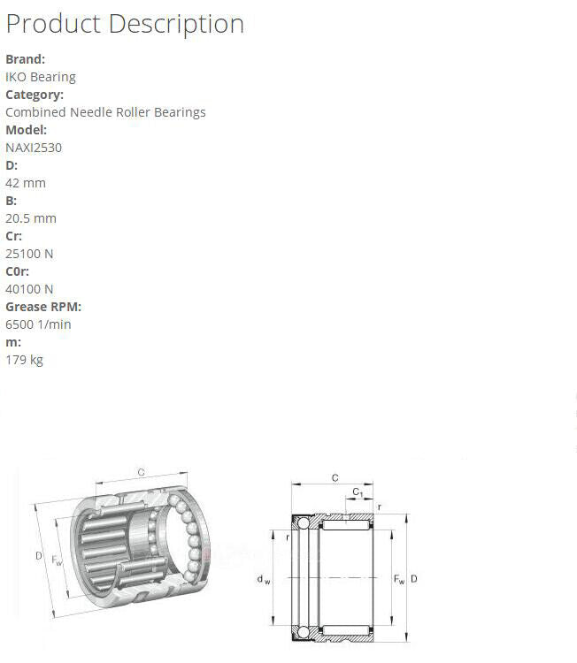 IKO NAXI2530 Needle Roller Bearings with Inner Ring - IKO