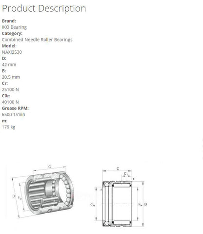 IKO NAXI2530 Needle Roller Bearings with Inner Ring - IKO