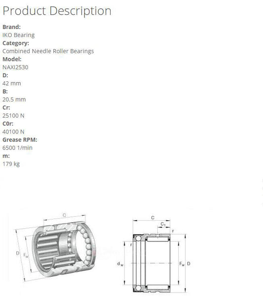 IKO NAXI2530 Needle Roller Bearings with Inner Ring - IKO