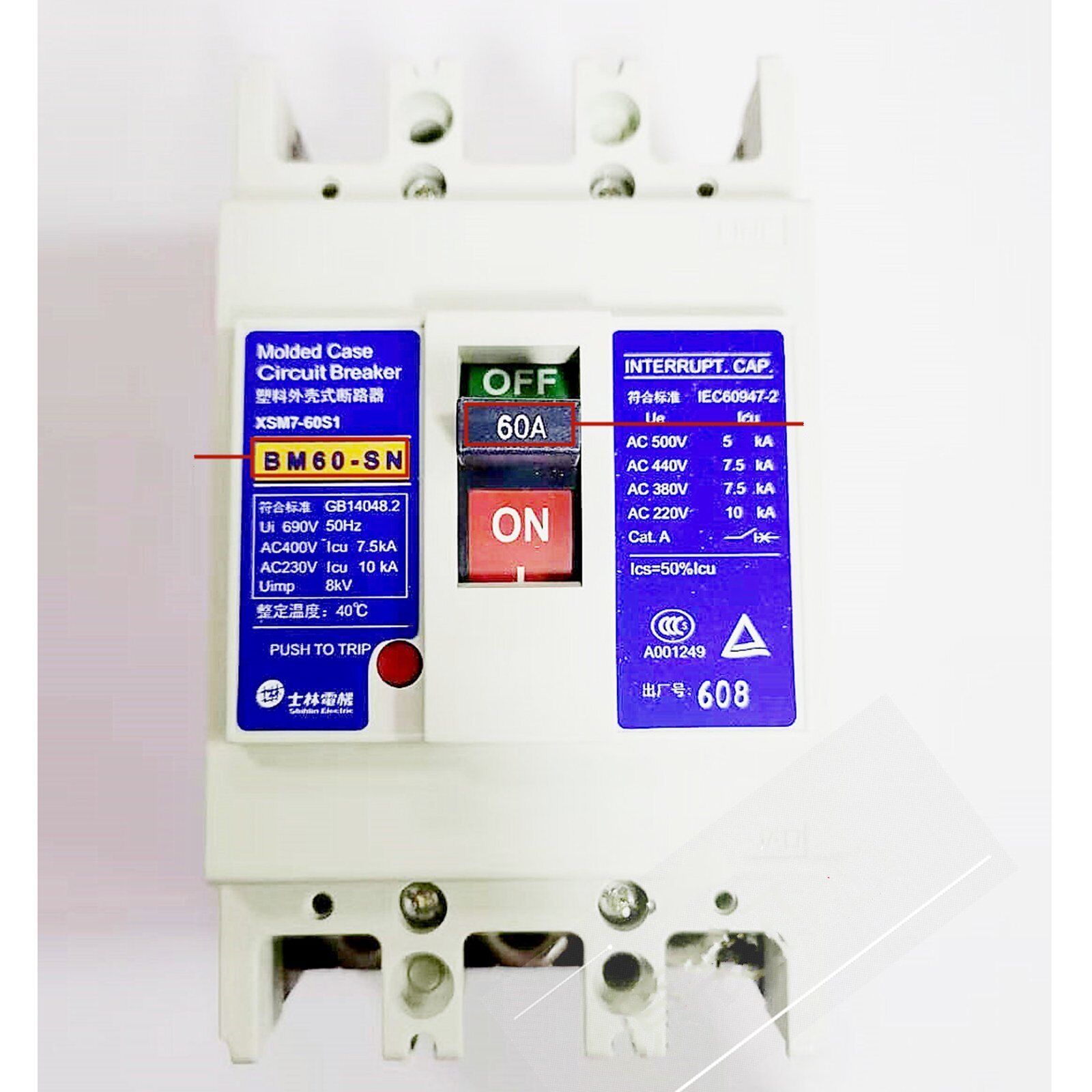 new 1PC  For Shihlin BM100-SN 3P 60A Molded Case Circuit Breaker In