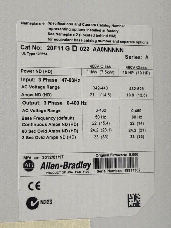 Allen-Bradley 20F11GD022AA0NNNNN | New AB 20F11GD022AA0NNNNN | Industrial Automation Solutions | 2025 Model - ALLEN-BRADLEY