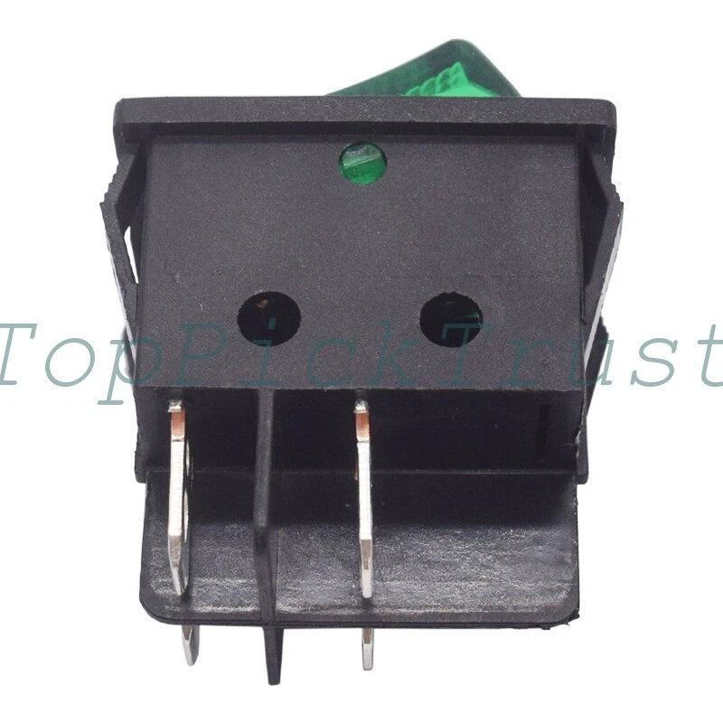 5PCS KCD4-201N-B 4pin 2-position Boat Type Rocker Switch 30A250V Green with Lamp