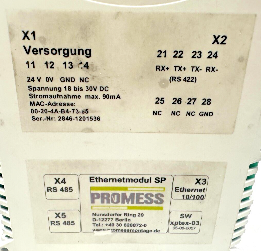 used Promess Ethernetmodul SP Ethernet Module SW xptex-03 - PROMESS