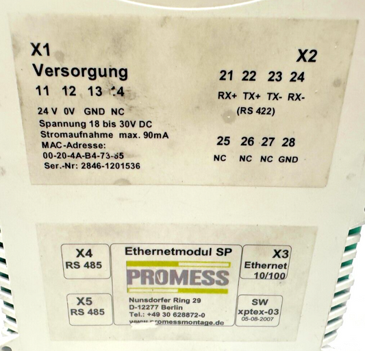 used Promess Ethernetmodul SP Ethernet Module SW xptex-03 - PROMESS