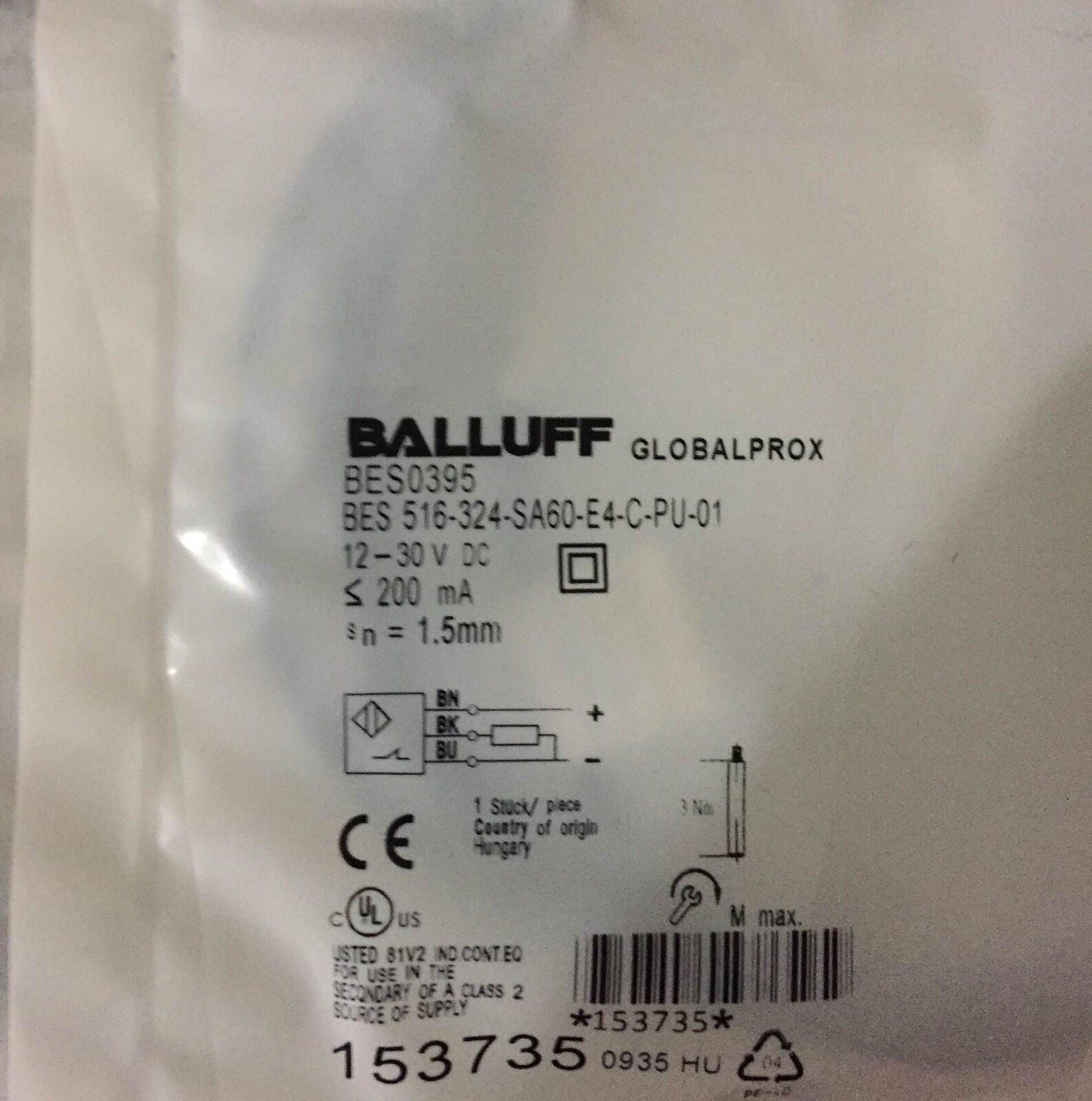 ONE BALLUFF BES 516-324-SA60-E4-C-PU-01 Proximity Switch - BALLUFF