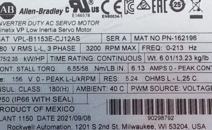 Allen Bradley VPL-B1153E CJ12AS Inverter Servo Motor - ALLEN BRADLEY