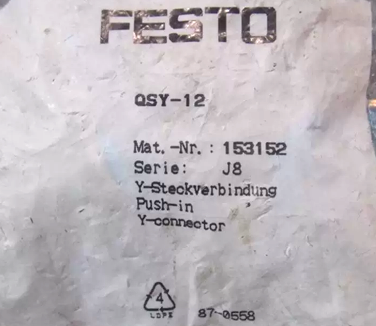 10-Piece Set of Festo QSY-12 153152 Push-In Y-Connector for industrial automation applications - FESTO
