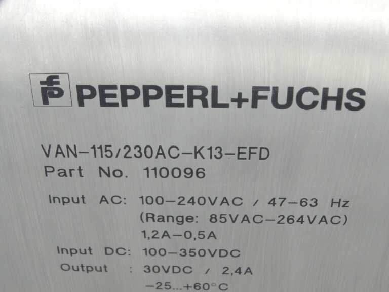PEPPERL & FUCHS VAN-115/230AC-K13-EFD POWER SUPPLY | High-Efficiency 130W AC Power Supply | Flexible Voltage Regulation | 115V/230V AC Input | K13 Smart Control | EFD Certified - PEPPERL & FUCHS