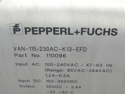 PEPPERL & FUCHS VAN-115/230AC-K13-EFD POWER SUPPLY | High-Efficiency 130W AC Power Supply | Flexible Voltage Regulation | 115V/230V AC Input | K13 Smart Control | EFD Certified - PEPPERL & FUCHS