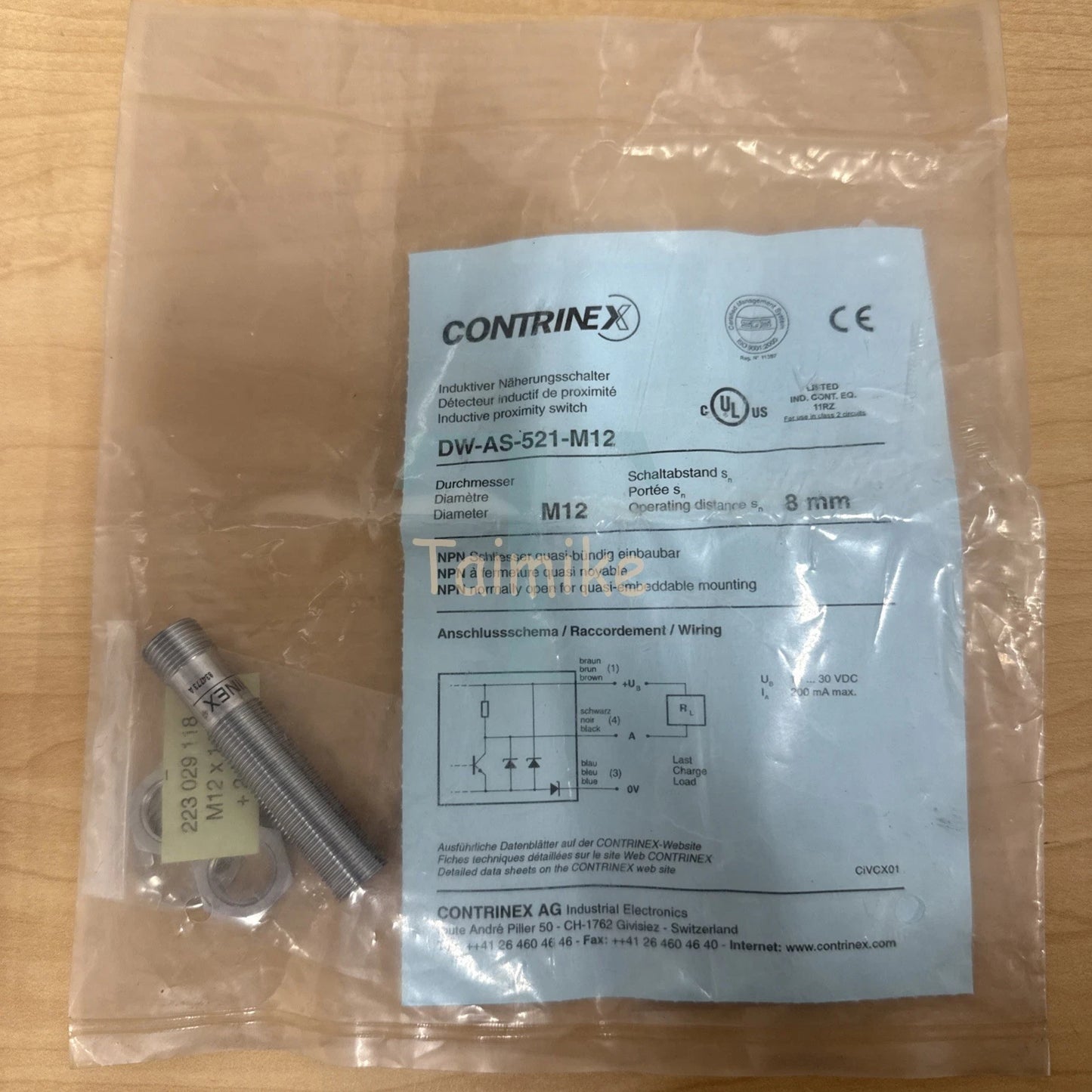 Contrinex DW-AS-521-M12 Inductive Proximity Switch Sensor 8mm Operating Distance