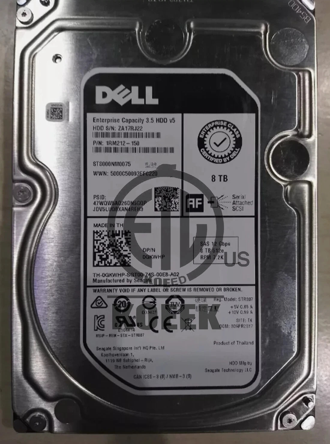 DELL GKWHP 0GKWHP ST8000NM0075 Hard Drive 8TB 7200RPM #ko