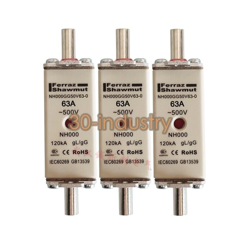 5pcs/Box Ferraz Shawmut NH000GG50V63 Fuse, 500V, 63A - FERRAZ SHAWMUT