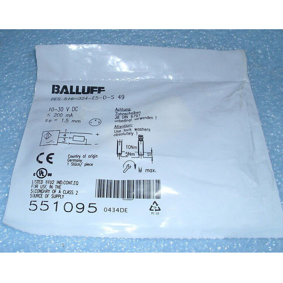 ONE BALLUFF 516-324-E5-D-S49 PROXIMITY SWITCH - BALLUFF