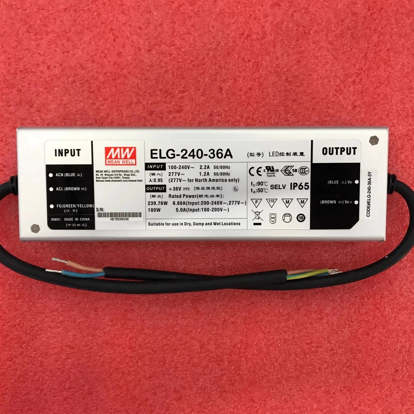 MEAN WELL ELG-240-36A High Voltage Constant Current Power Supply