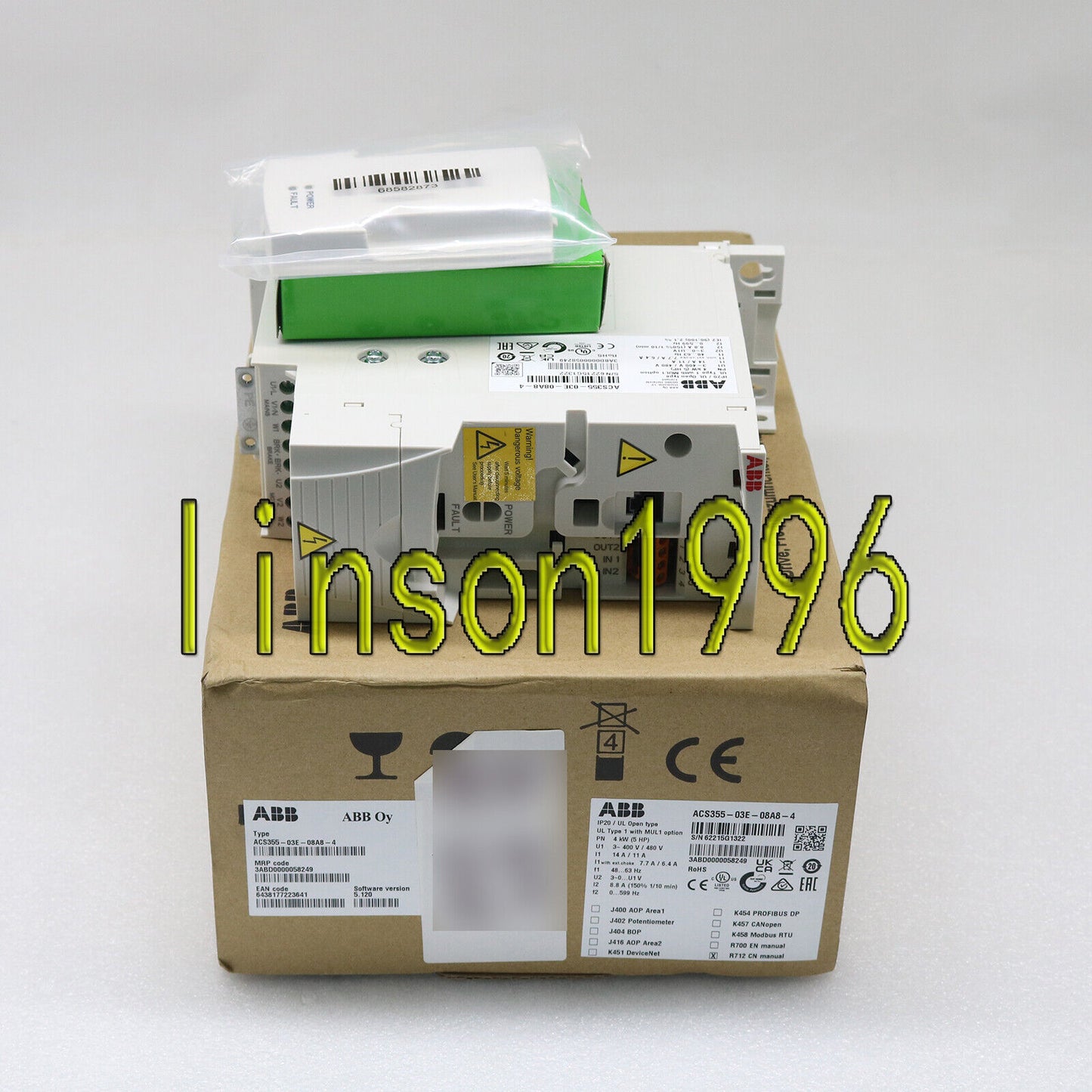 ABB ACS355-03E-08A8-4 3P Inverter, 4KW, AC380V-480V, 3-phase, Shipped Direct - ABB