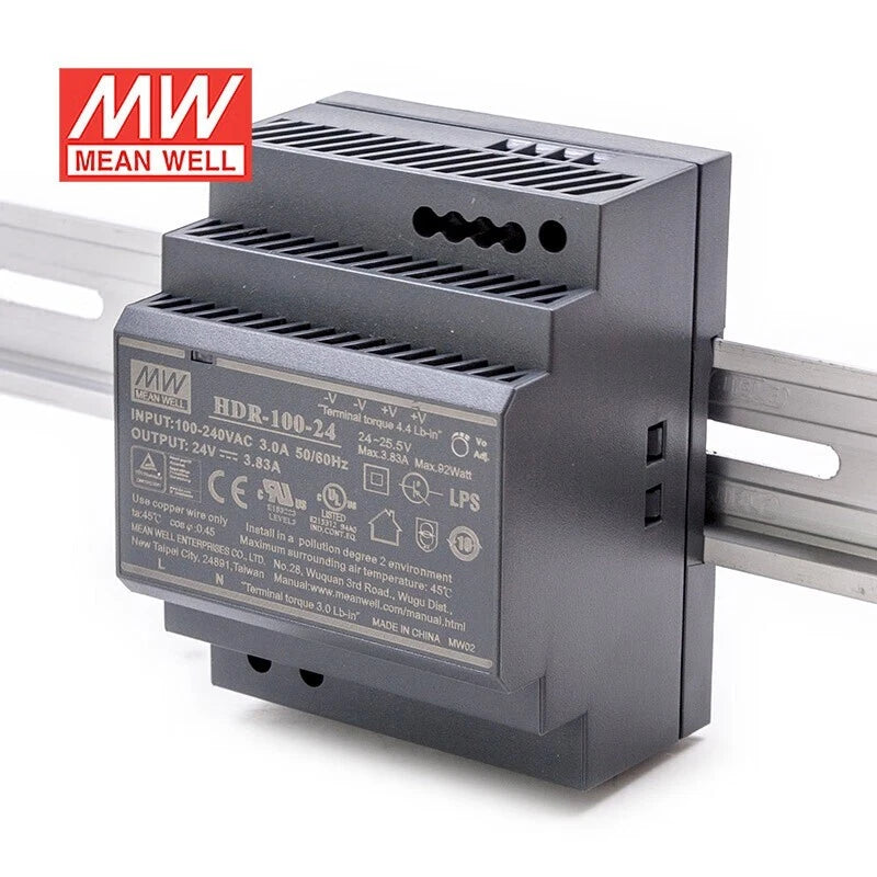 Mean Well HDR-100 Series DIN Rail Power Supply 100W 12V 24V 48V