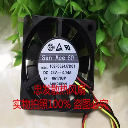 Sanyo 109P0624J7D01 6015 DC24V 0.14A 6CM 3-Wire Silent Cooling Fan