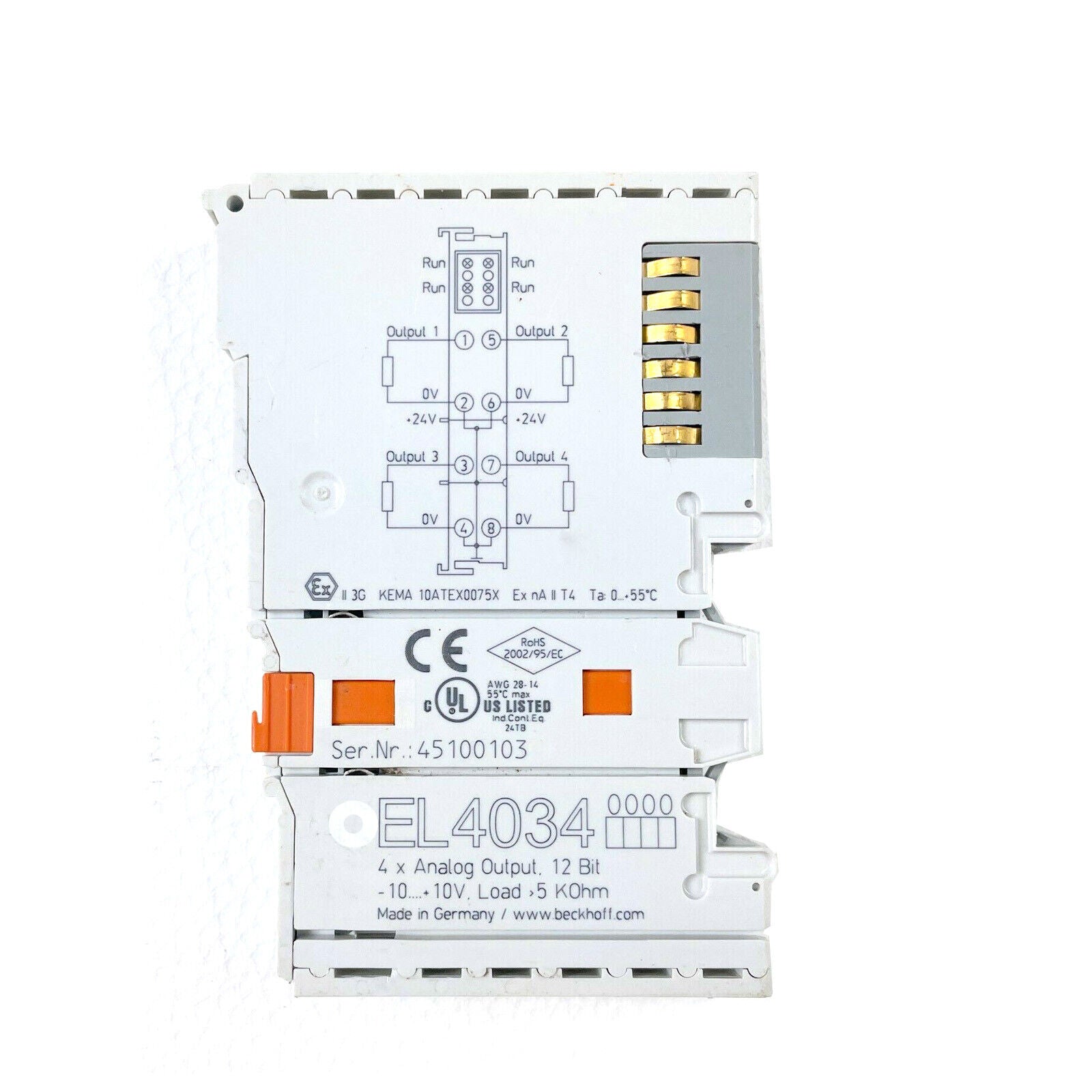 Beckhoff EL4034 4-Channel Analog Output Terminal -10V to +10V 12 Bit - BECKHOFF