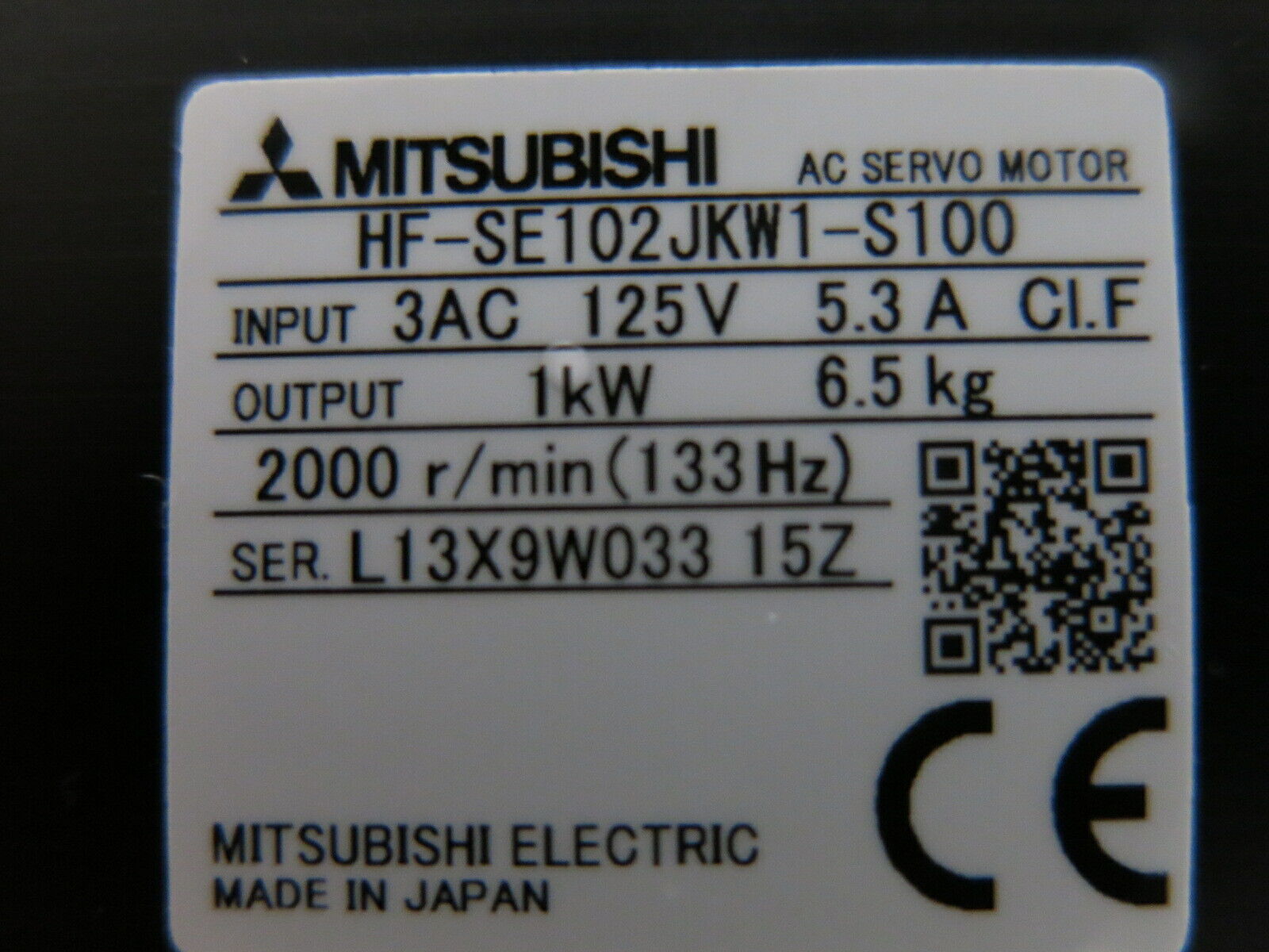MITSUBISHI HF-SE102JKW1-S100 SERVO MOTOR - MITSUBISHI