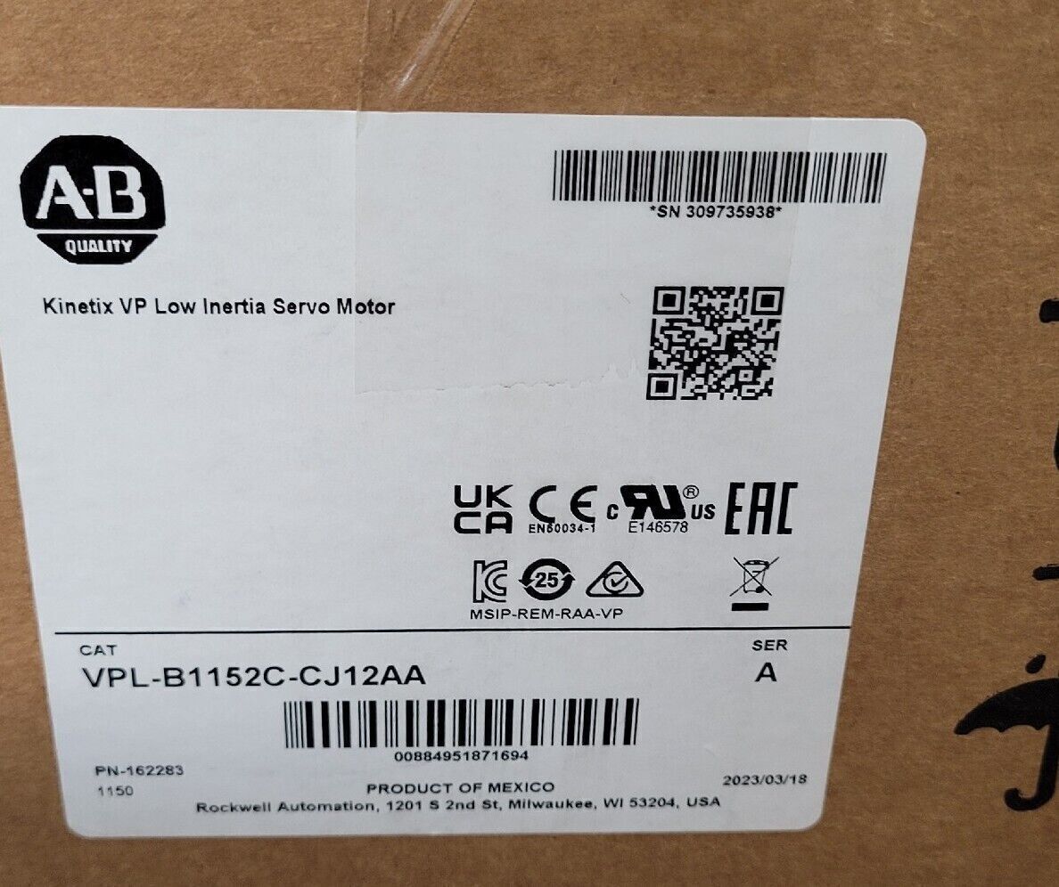 Allen Bradley VPL-B1152C-CJ12AA 480V AC Kinetix VP Servo Motors, High-Performance Industrial Motor with 12AA Encoded Controller - ALLEN BRADLEY