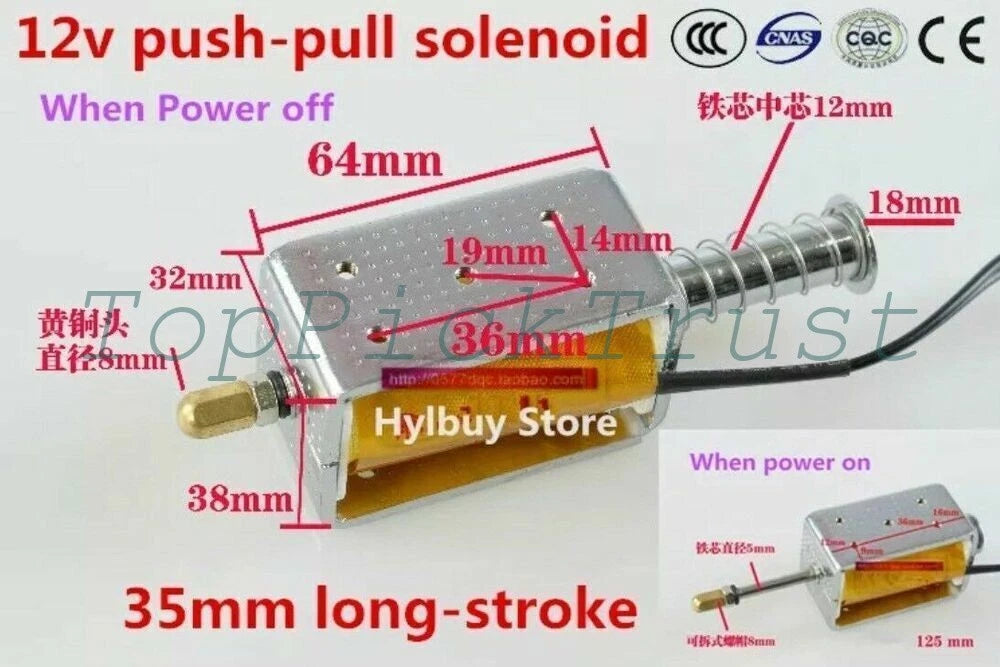 35mm 12V 24V 220V Long-Stroke Large Solenoid Electromagnetic Push-Pull Actuator