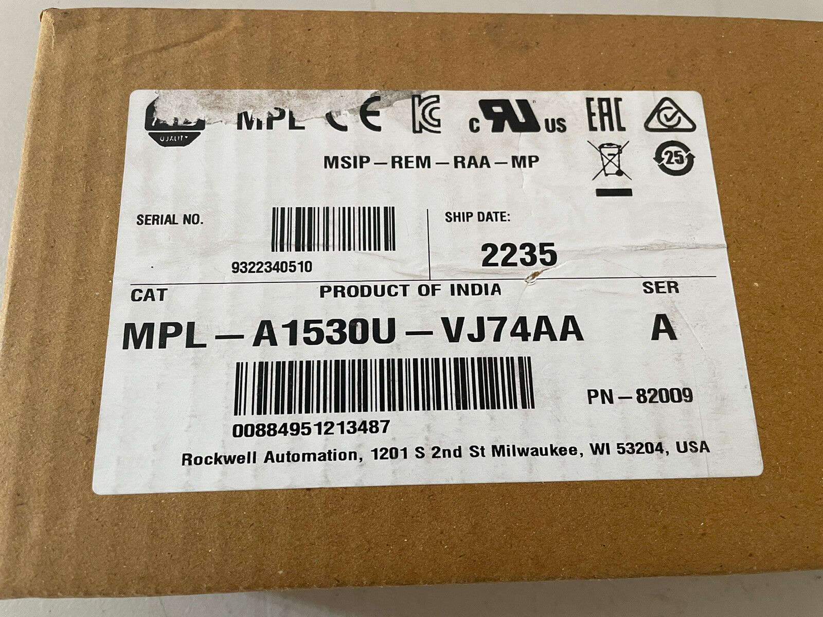MPL-A1530U-VJ74AA Ser A Kinetix AC Servo Motor 7000RPM - SEALED ALLEN BRADLEY