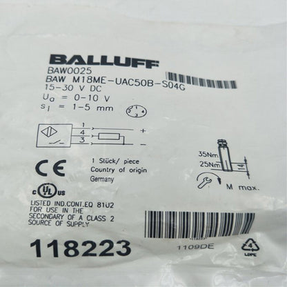 Balluff Proximity Switch BAW M18ME-UAC50B-S04G - BALLUFF