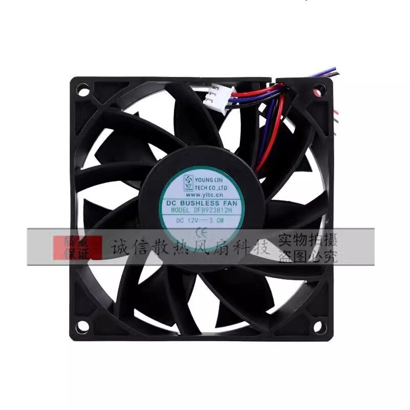 YOUNG LIN DFB923812H D12V 3.0W 92x92x38MM 3-Pin Silent Cooling Fan