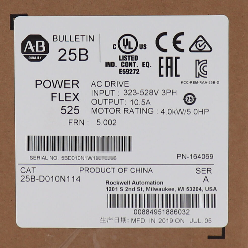 Allen-Bradley 25B-D010N114 PowerFlex 525 4.0kW/5.0Hp Factory Sealed - ALLEN-BRADLEY