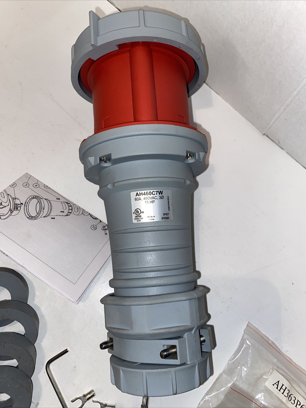 Eaton AH460C7W Pin & Sleeve Watertight Connector 60A 480V 3P4W 15HP IEC 309 - EATON