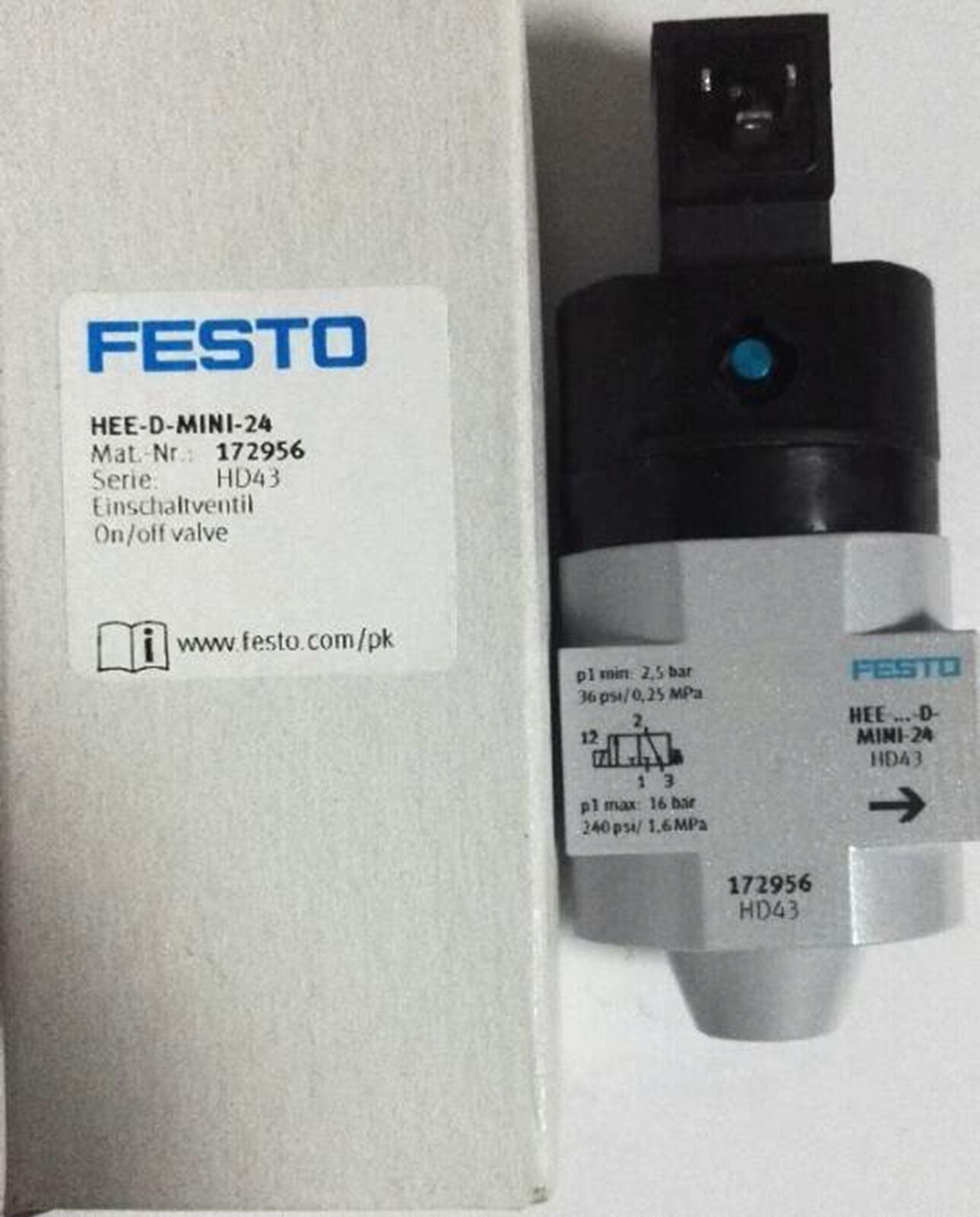 FESTO HEE-D-MINI-24 172956 Solenoid Valve | High Efficiency | Miniature Electromagnetic Valve | 172956 | HEE-D-MINI-24 | FESTO | 24 - FESTO