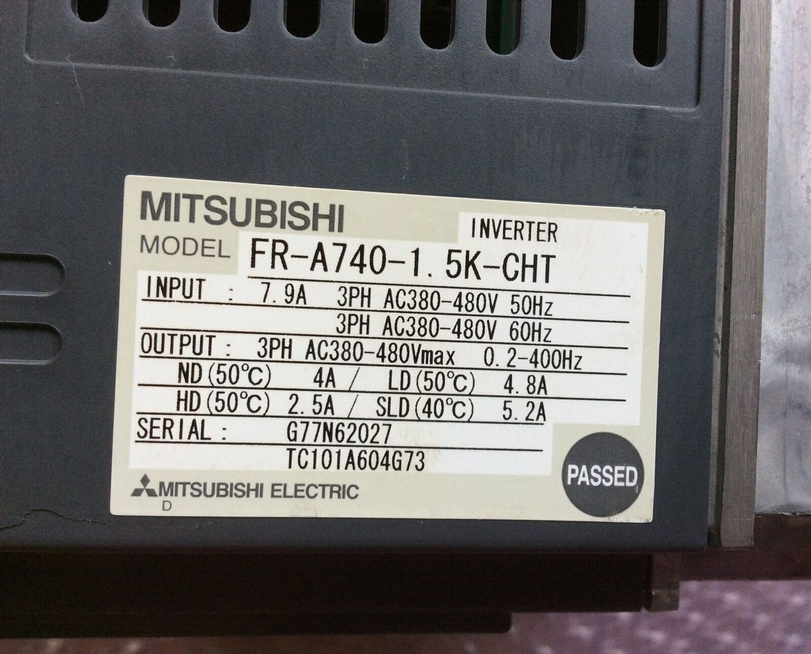 Mitsubishi Frequency Converter FR-A740-1.5K-CHT - MITSUBISHI