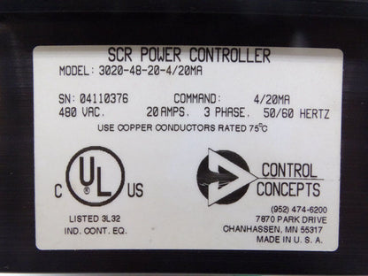 CONTROL CONCEPTS 3020-48-20-4/20MA PROCESS CONTROLLER - High-Quality Process Control Unit - CONTROL CONCEPTS