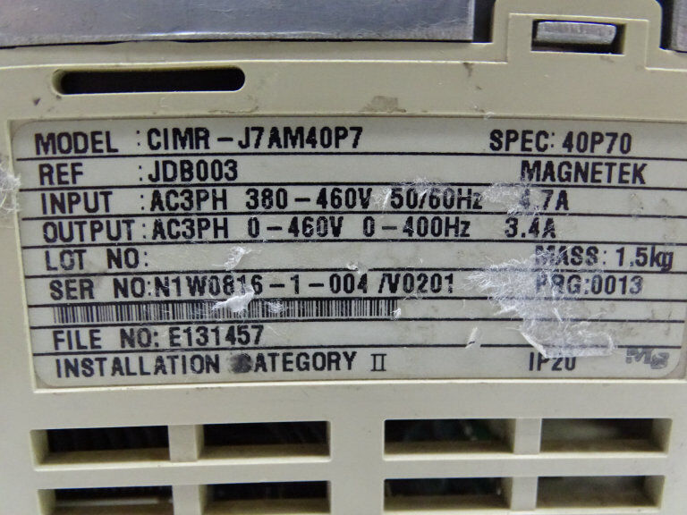 Yaskawa Electric CIMR-J7AM40P7 Drive - High-Efficiency AC Motor Controller - YASKAWA ELECTRIC