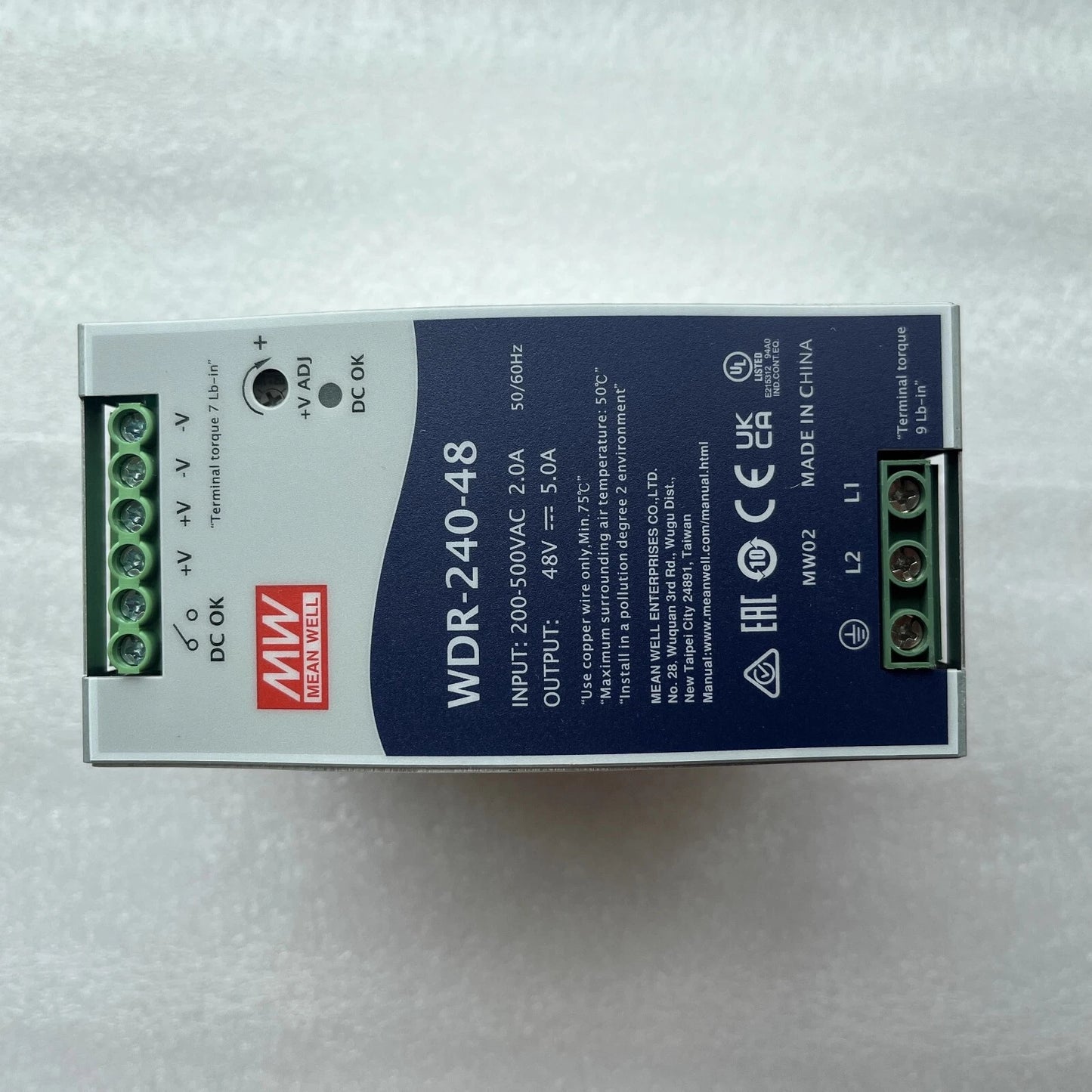 MEAN WELL WDR-240-48 48V 5A 240W Single Gang Output DIN-Rail Power Supply