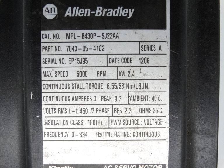 ALLEN BRADLEY MPL-B430P-SJ22AA SERVO MOTOR - ALLEN BRADLEY