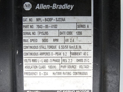 ALLEN BRADLEY MPL-B430P-SJ22AA SERVO MOTOR - ALLEN BRADLEY