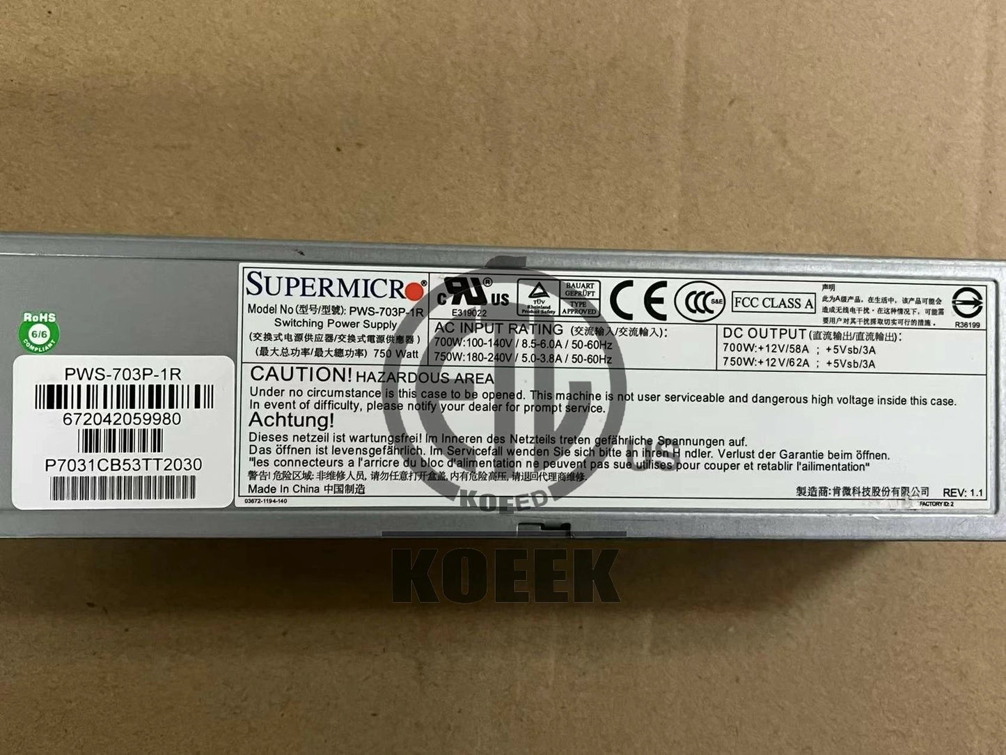 SUPERMICR PWS-703P-1R 750W redundant power supply server power supply