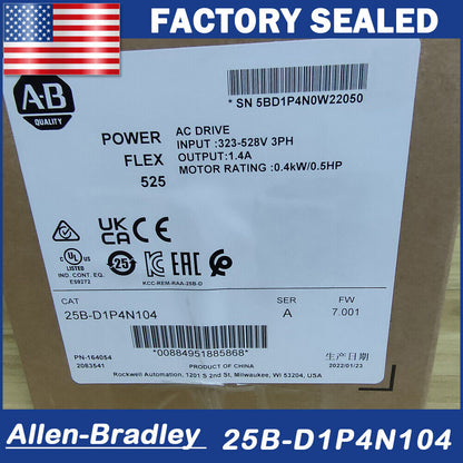 Allen-Bradley 25B-D1P4N104 Powerflex 525 AC Drive 0.5HP 0.4KW Factory SEALED - ALLEN-BRADLEY