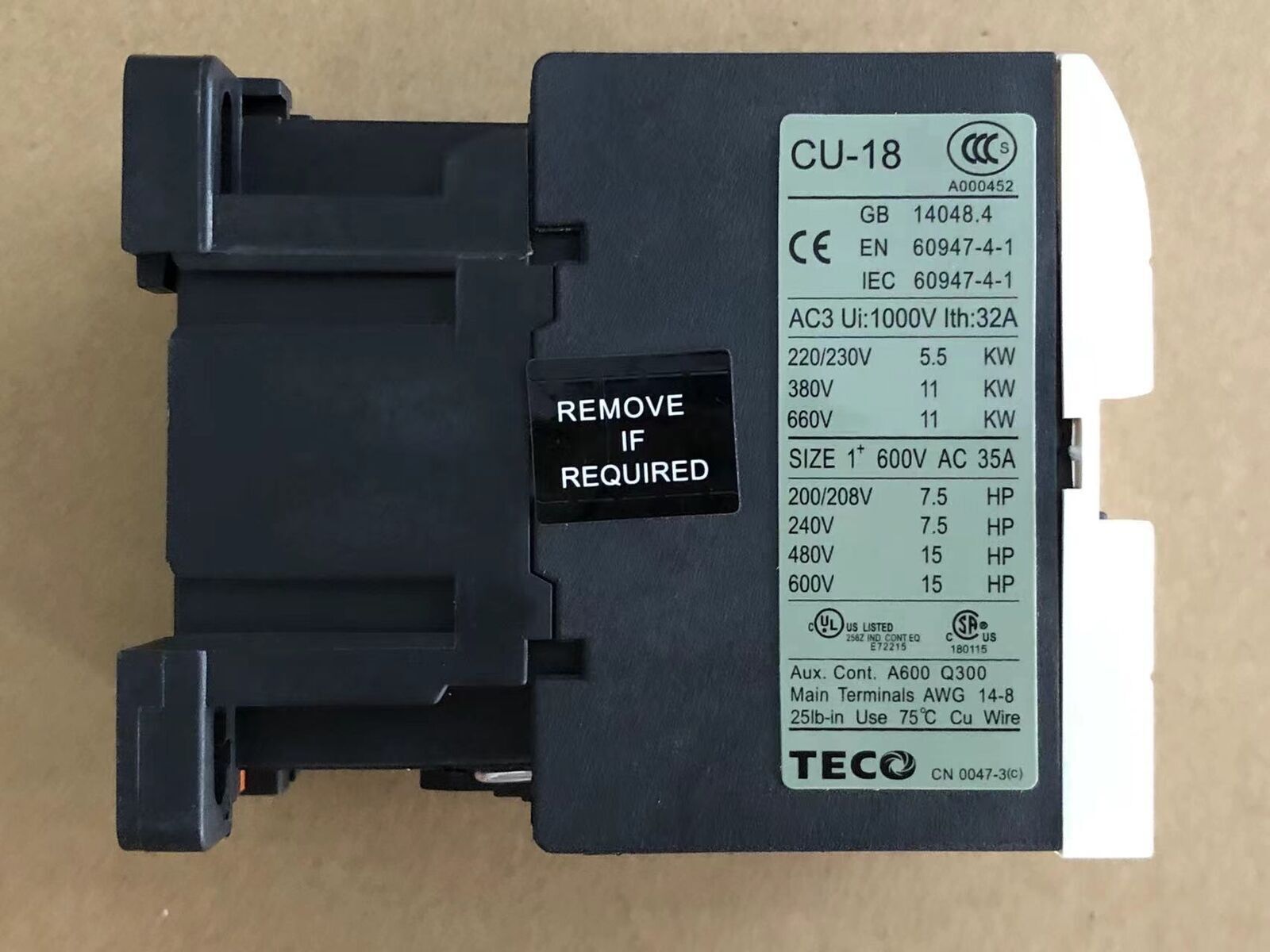1pc CU18 TECO 220VAC contactor - TECO
