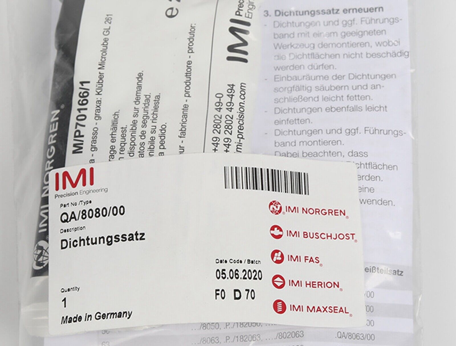 Norgren Cylinder Service Kit QA/8080/00 - NORGREN