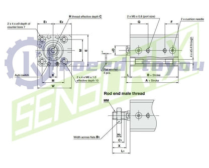 SMC RQB20-25 Through-Hole Standard Compact Cylinder With Air Cushion 1PCS