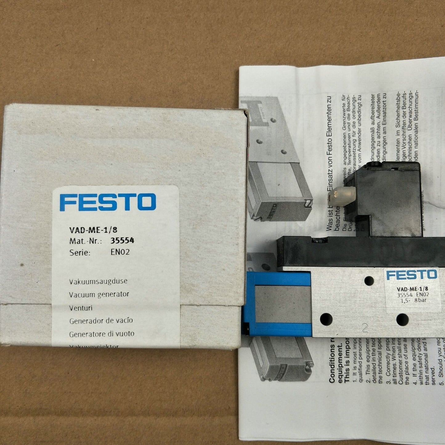 New ONE FESTO VAD-ME-1/8 35554: Professional Vacuum Generator - FESTO