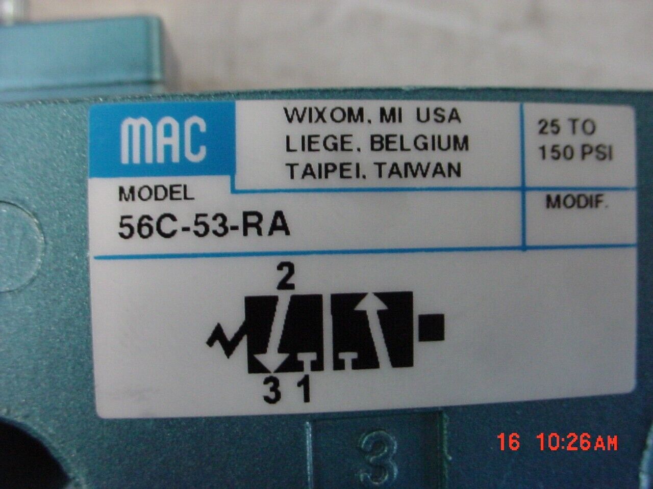 Mac Valves 56C53RA Solenoid Valve 56C53RA - MAC VALVES